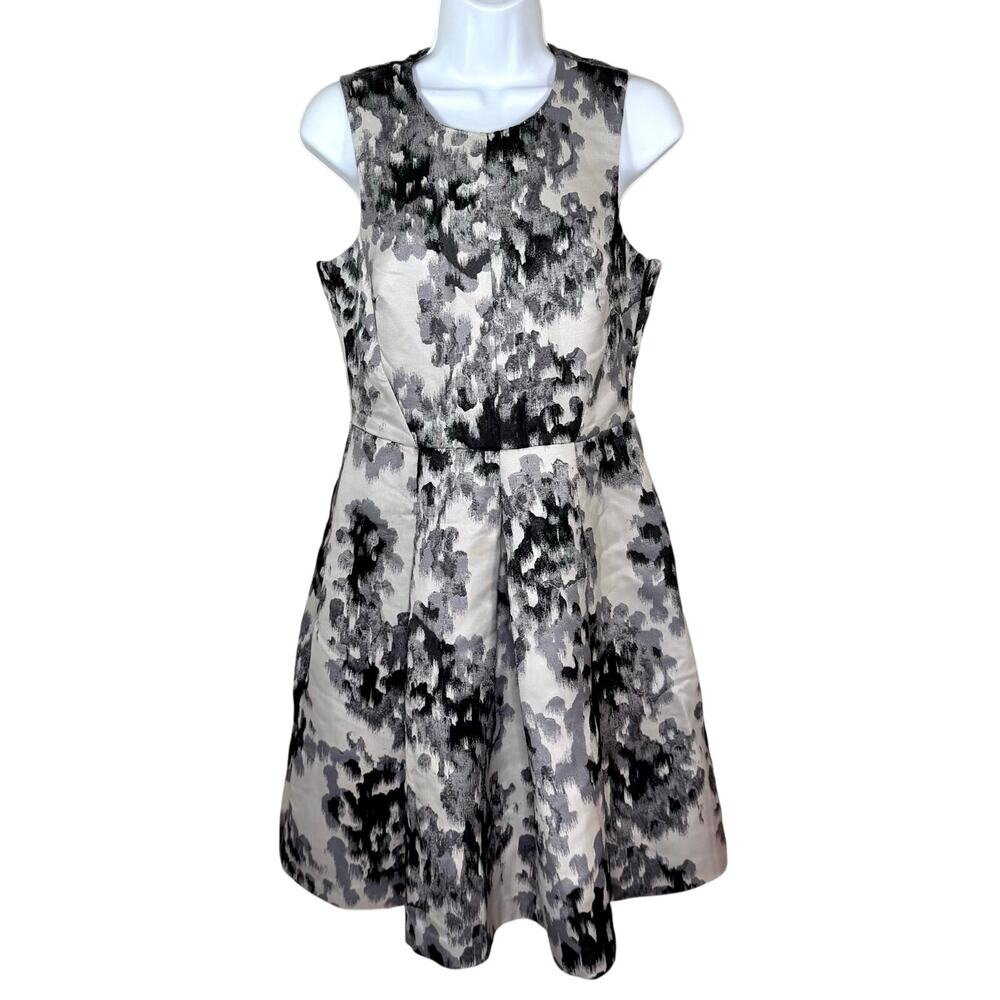 H&M Taupe & Gray Fit and Flare Jacquard Sleeveless Mini Dress 8 NWT
